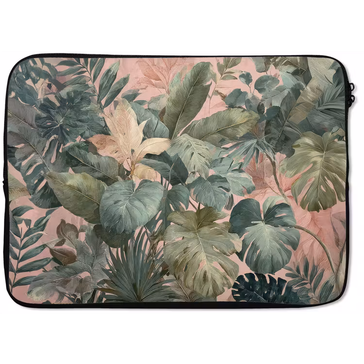 Laptophoes - Compositie van bladeren - Groen - Roze — 1