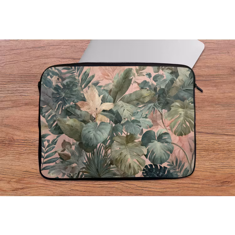 Laptophoes - Compositie van bladeren - Groen - Roze — 2
