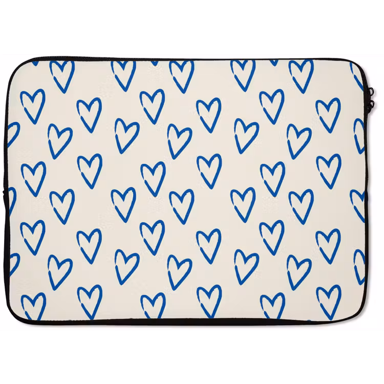 Laptophoes - Hartjes patroon - Blauw - Beige - Liefde — 1