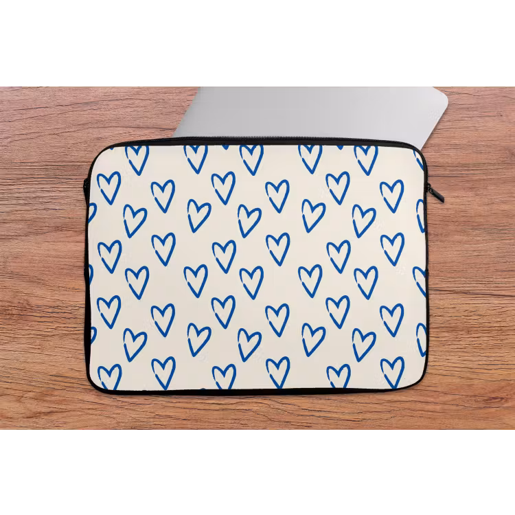 Laptophoes - Hartjes patroon - Blauw - Beige - Liefde — 2