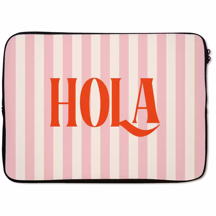 Laptophoes - Hola - Quote - Strepen - Pastel - Roze - Rood - Wit — 1