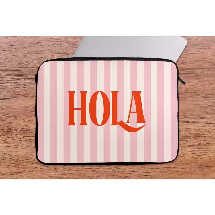 Laptophoes - Hola - Quote - Strepen - Pastel - Roze - Rood - Wit — 2
