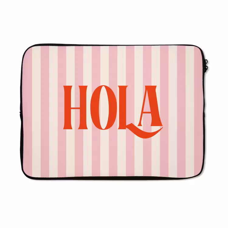 Laptophoes - Hola - Quote - Strepen - Pastel - Roze - Rood - Wit — 5