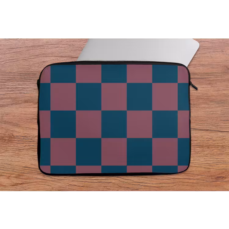 Laptophoes - Schaakbord print - Blauw - Rood - Blokjes — 2