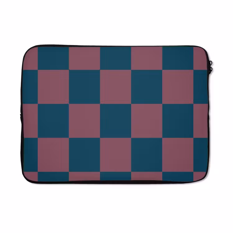 Laptophoes - Schaakbord print - Blauw - Rood - Blokjes — 5