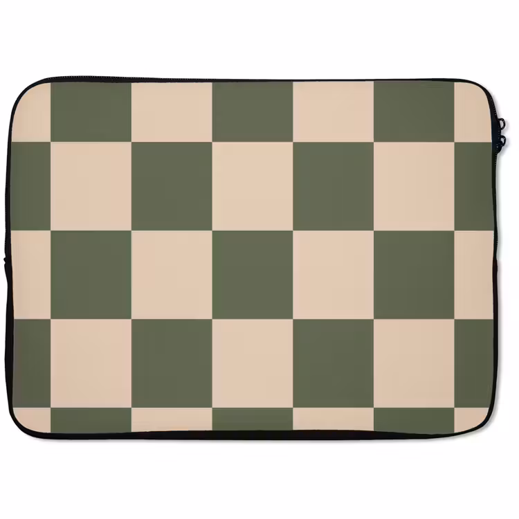 Laptophoes - Schaakbord print - Groen - Beige - Blokjes — 1