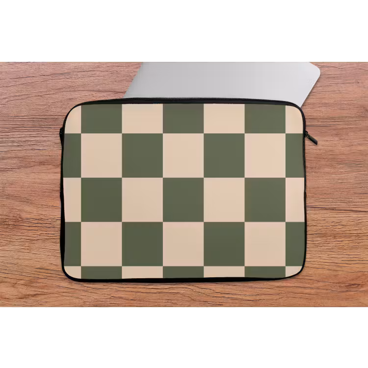 Laptophoes - Schaakbord print - Groen - Beige - Blokjes — 2