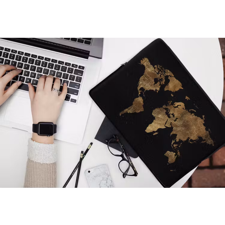 Laptophoes - Wereldkaart - Goud - Luxe - Aarde - Zwart — 2