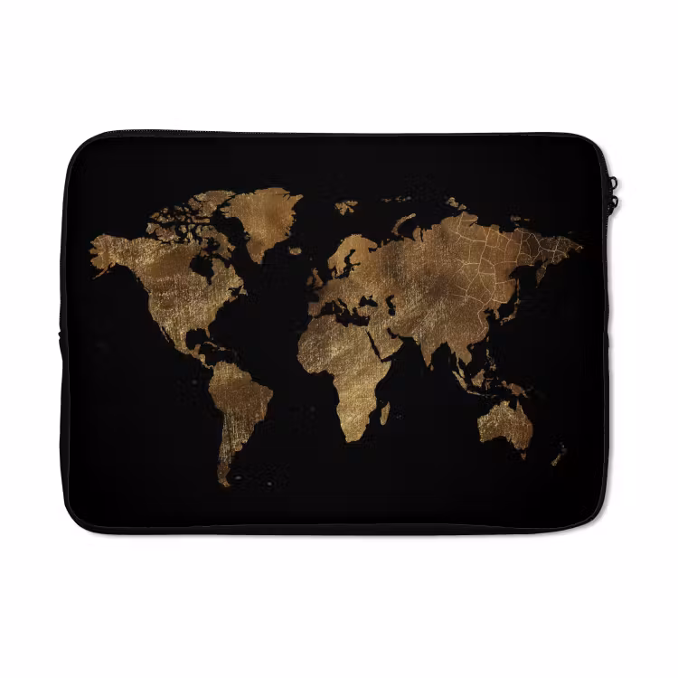 Laptophoes - Wereldkaart - Goud - Luxe - Aarde - Zwart — 4