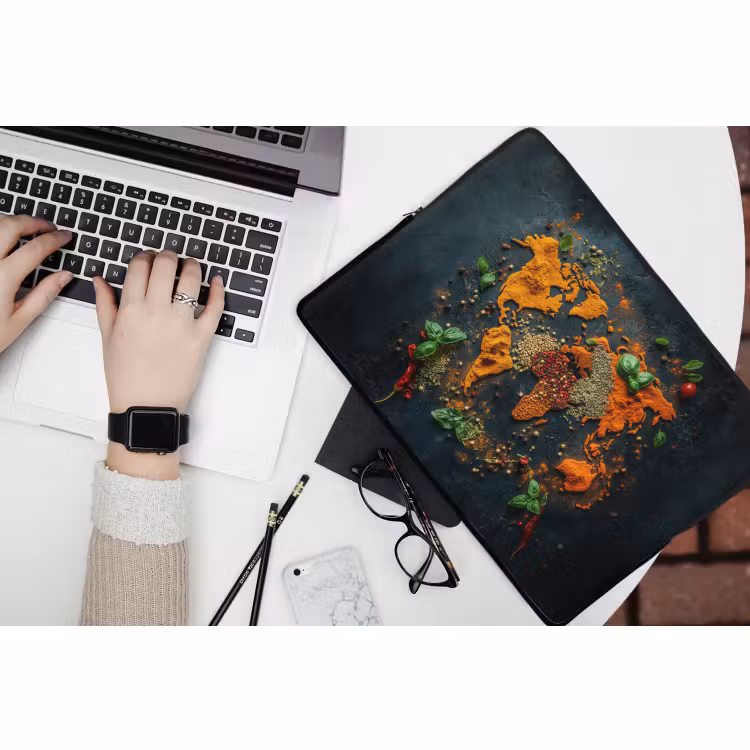 Laptophoes - Wereldkaart - Kruiden - Levendige kleuren — 2