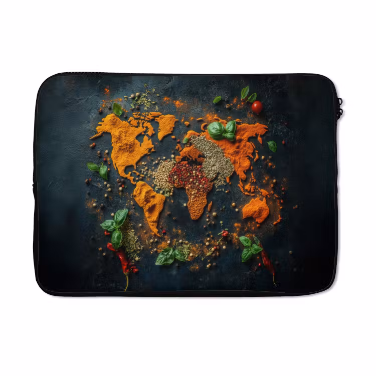 Laptophoes - Wereldkaart - Kruiden - Levendige kleuren — 4