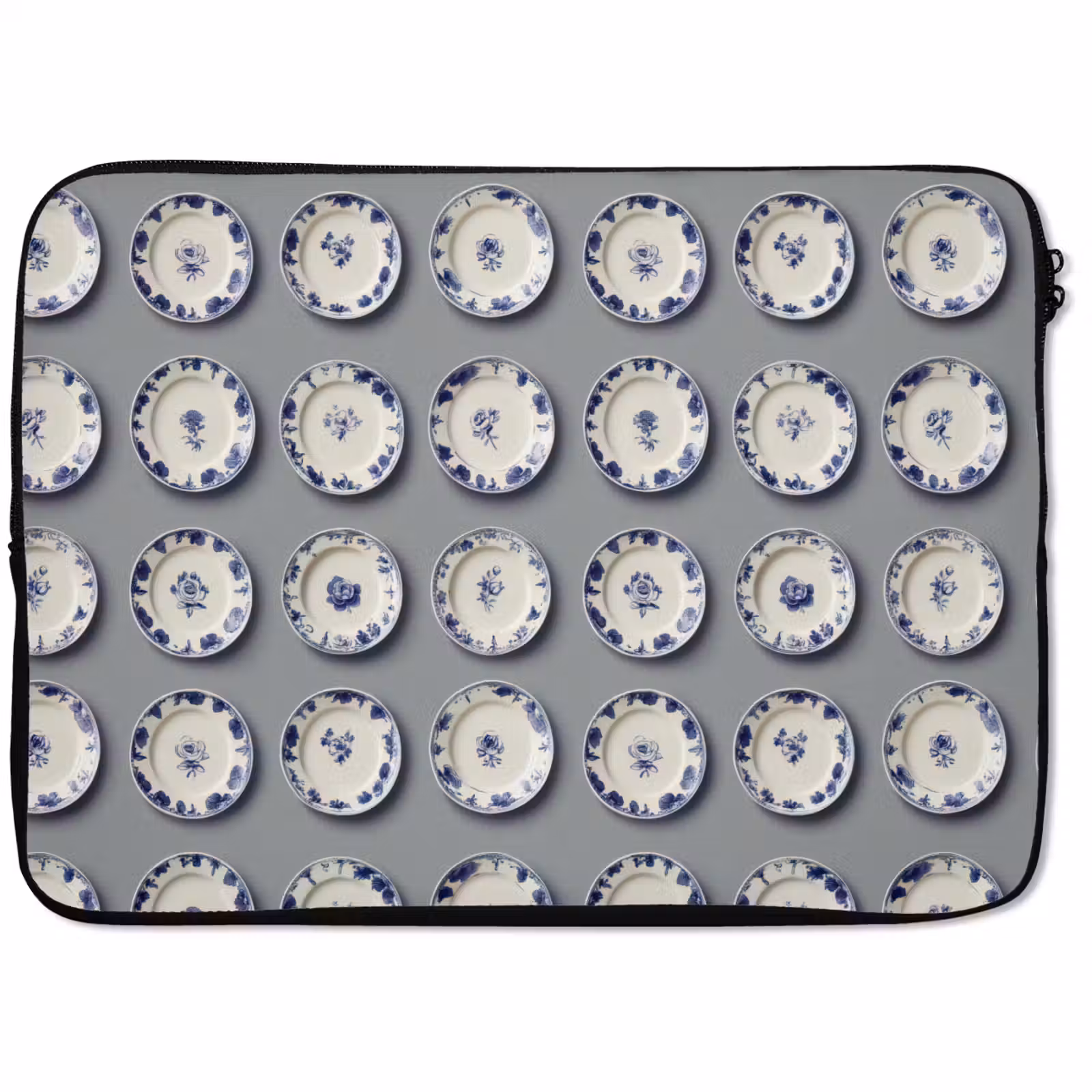 Laptophoes - Borden - Bloemen - Blauw - Wit — 1