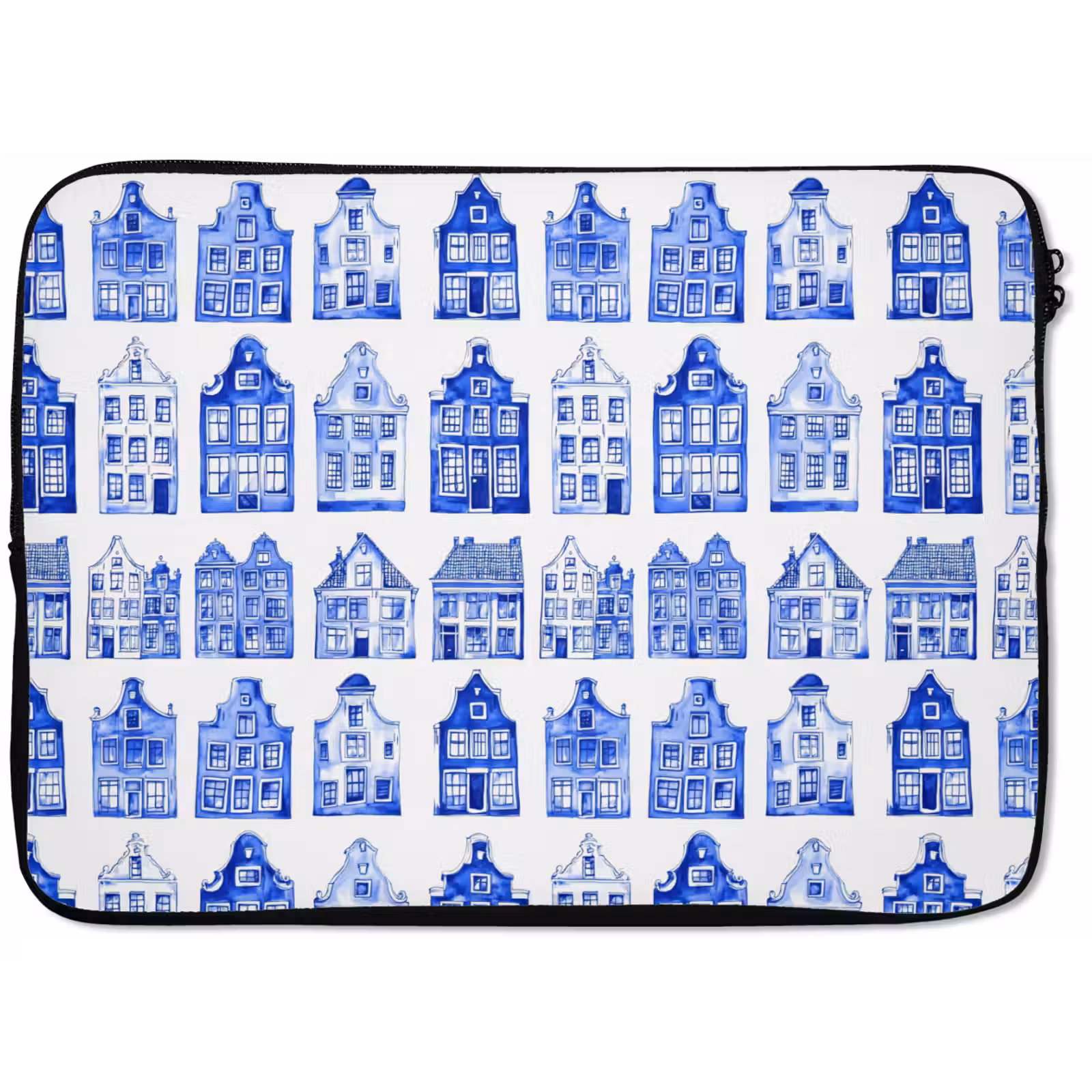 Laptophoes - Patroon - Huizen - Blauw — 1