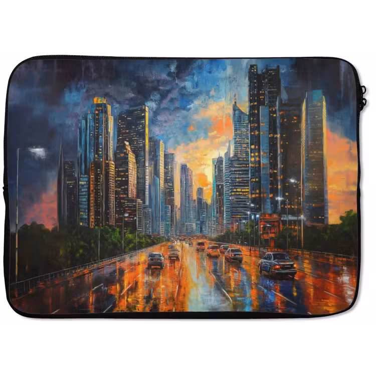 Laptophoes - Auto - Skyline - Zon - Blauw — 1