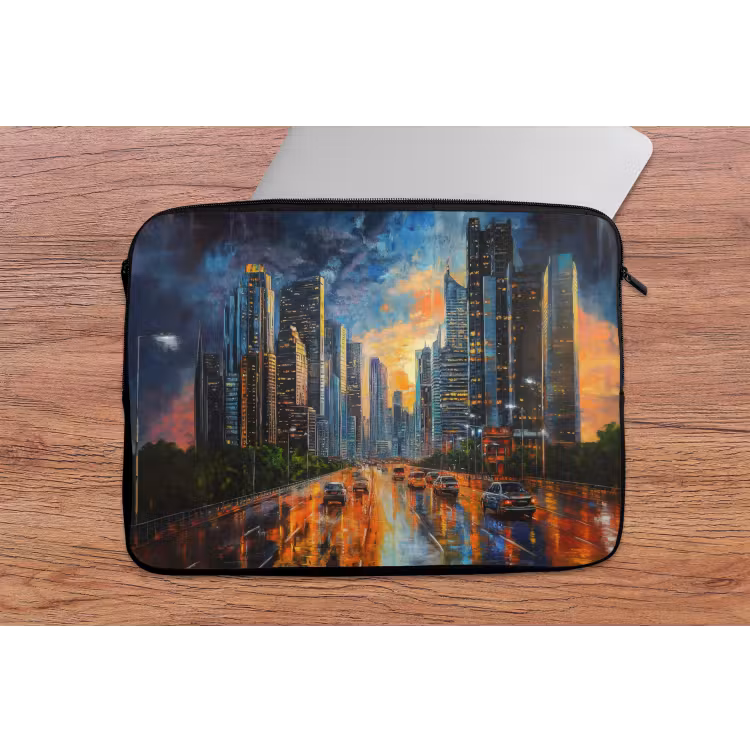 Laptophoes - Auto - Skyline - Zon - Blauw — 2