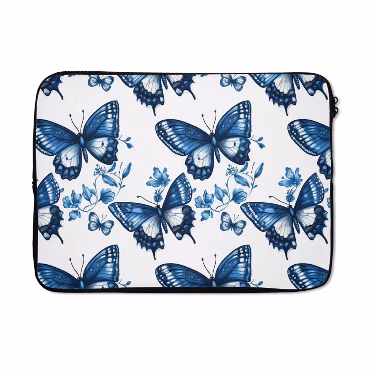 Laptophoes - Blauw - Vlinders - Bloemen - Wit — 5