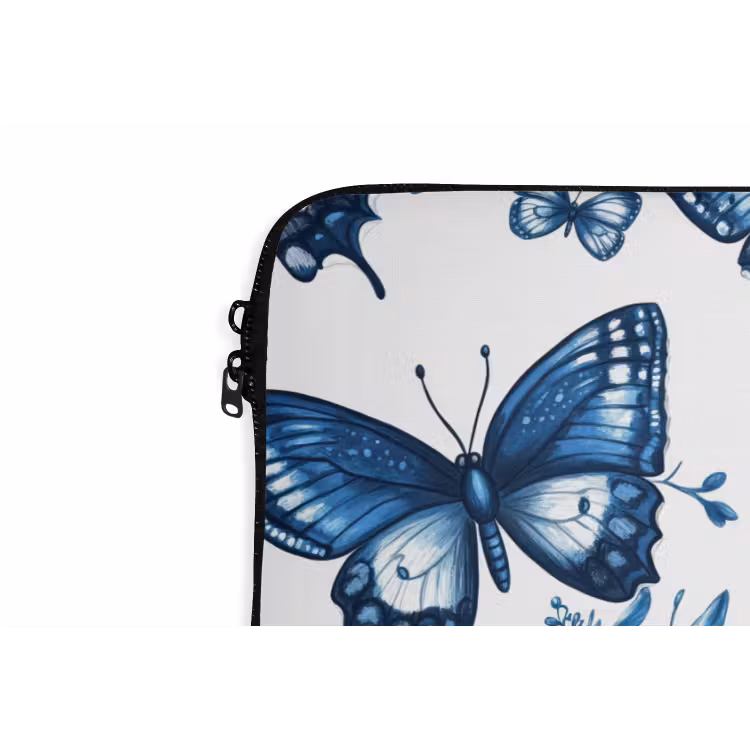 Laptophoes - Blauw - Vlinders - Bloemen - Wit — 6
