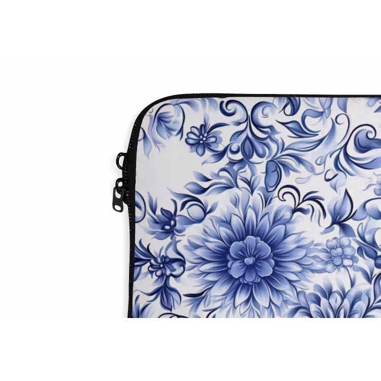Laptophoes - Bloemen - Blauw - Patroon - Wit — 6