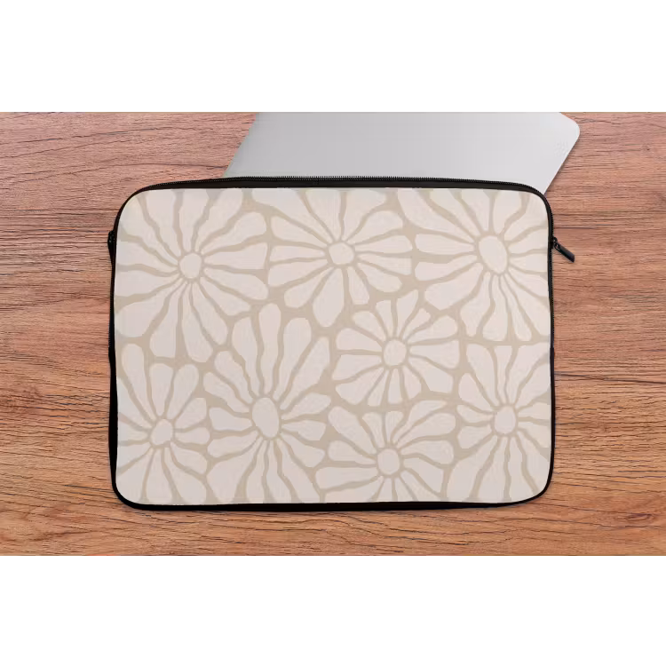 Laptophoes - Bloemen - Print - Beige - Bruin - Minimalistisch — 2