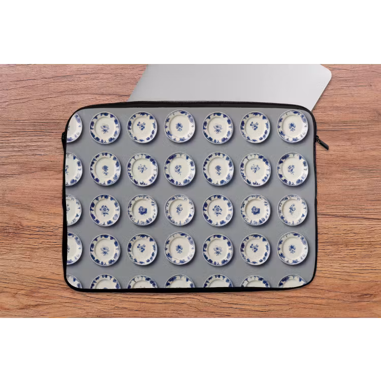 Laptophoes - Borden - Bloemen - Blauw - Wit — 2