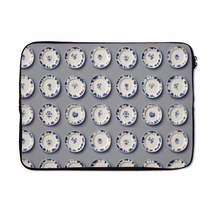 Laptophoes - Borden - Bloemen - Blauw - Wit — 5