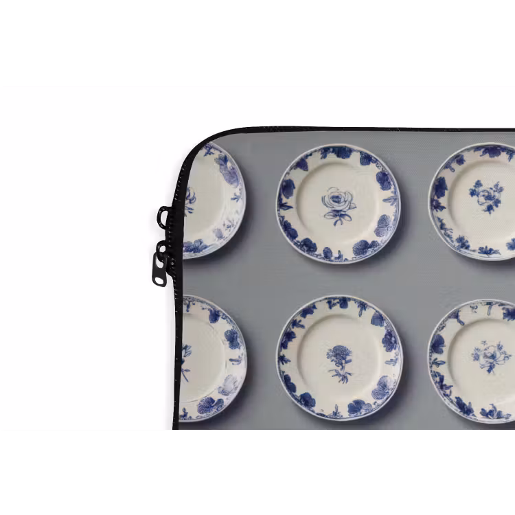 Laptophoes - Borden - Bloemen - Blauw - Wit — 6