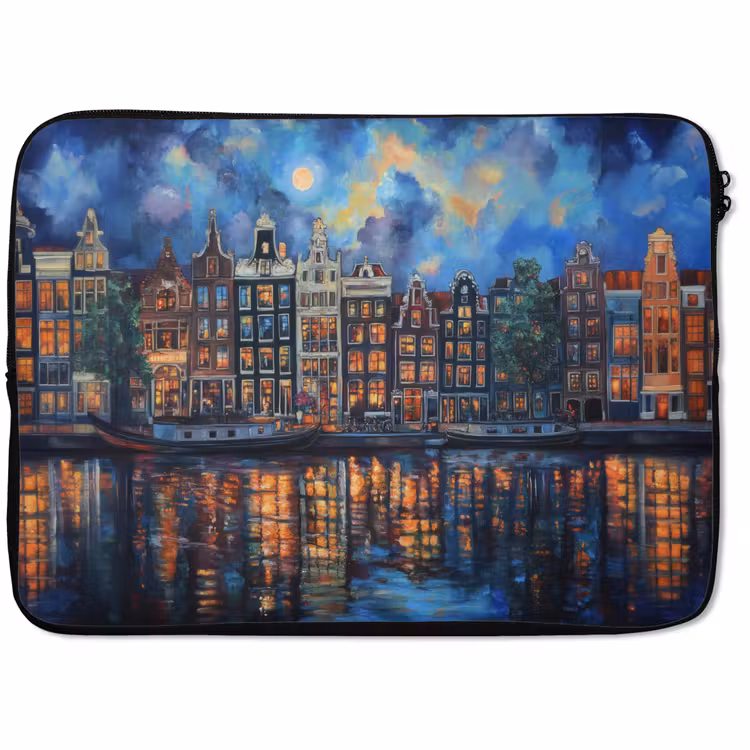 Laptophoes - Grachten Amsterdam - Huizen - Stad - Kleurrijk — 1