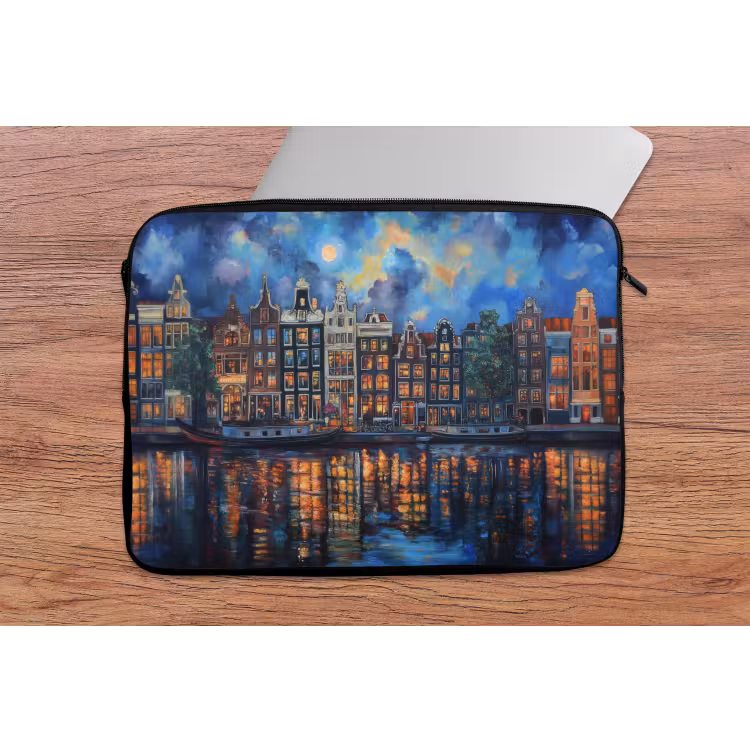 Laptophoes - Grachten Amsterdam - Huizen - Stad - Kleurrijk — 2