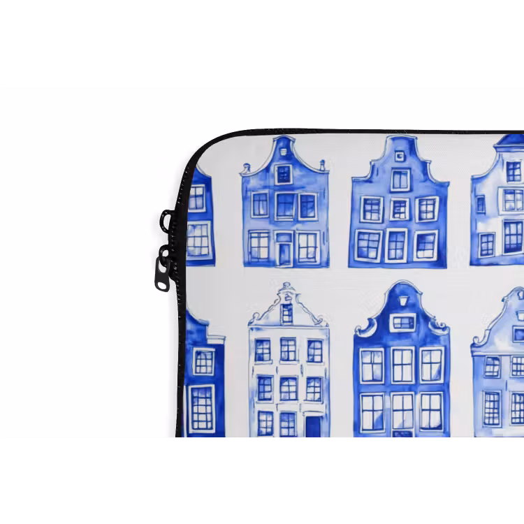 Laptophoes - Patroon - Huizen - Blauw — 6