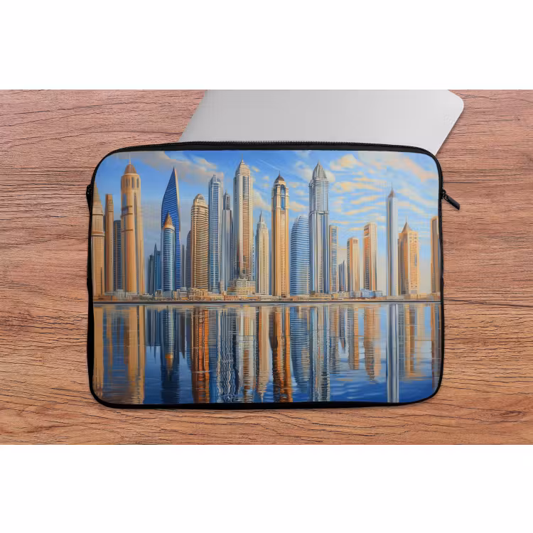 Laptophoes - Skyline - Wolkenkrabbers - Water - Blauw — 2