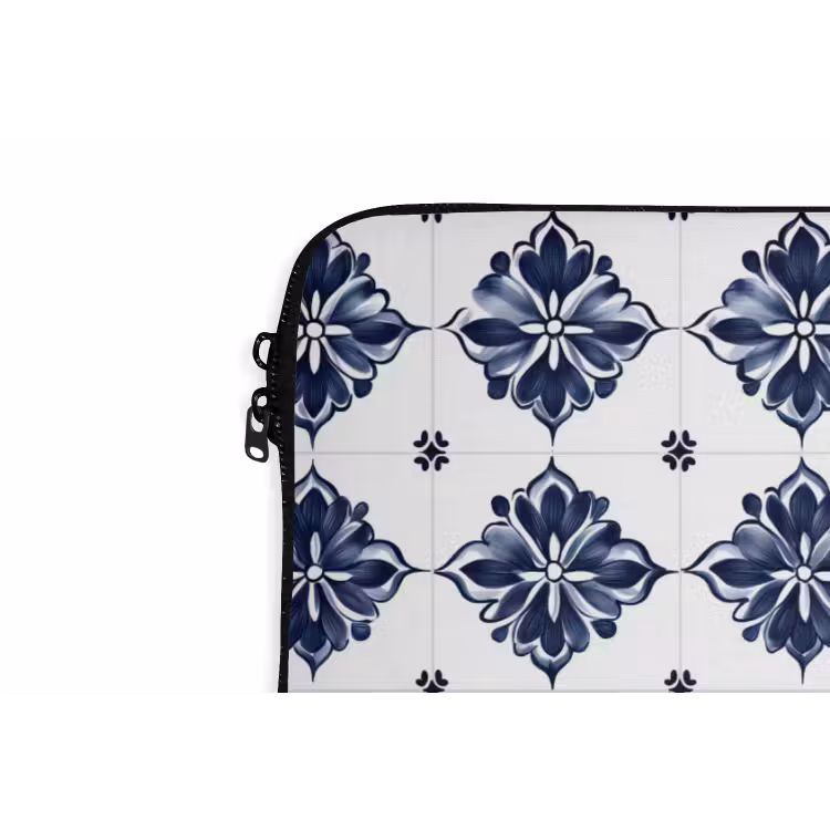Laptophoes - Tegelmotief - Blauw - Wit - Bloem — 6