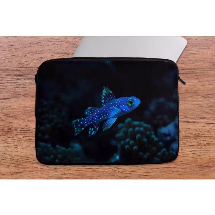 Laptophoes - Vis - Stippen - Koraal - Blauw — 2