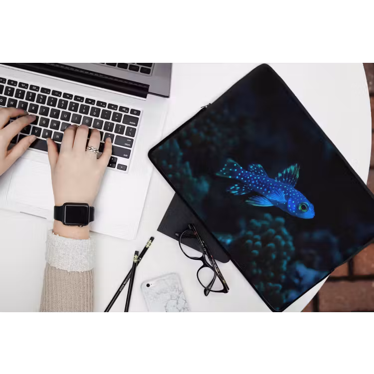Laptophoes - Vis - Stippen - Koraal - Blauw — 3