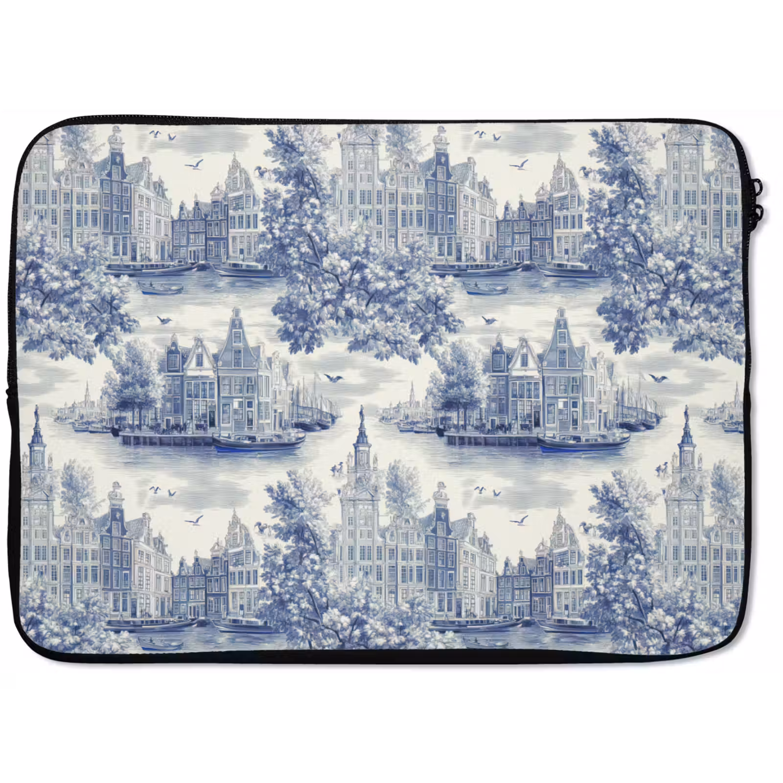 Laptophoes - Huizen - Bomen - Water - Vogels - Blauw — 1