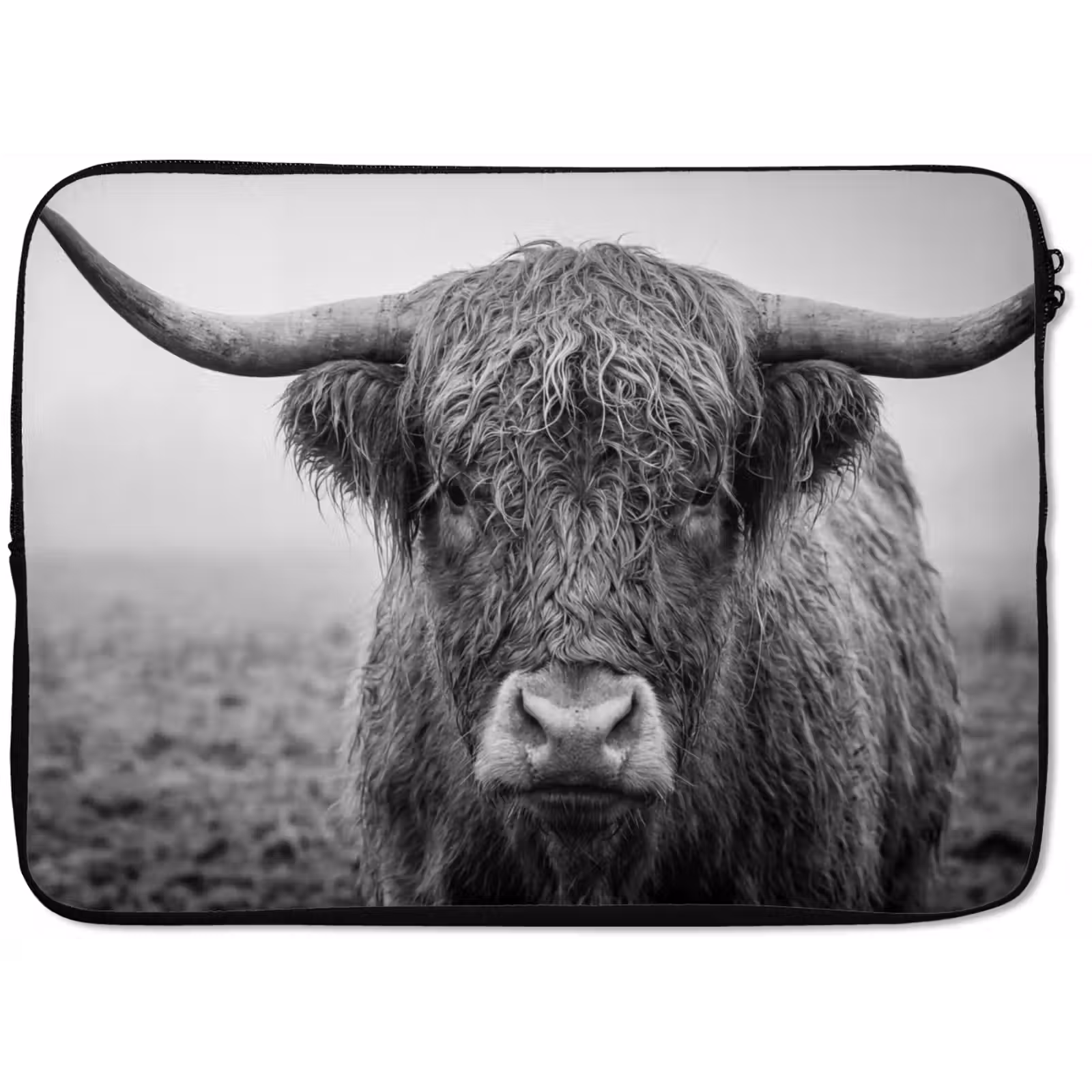 Laptophoes - Schotse hooglander - Zwart - Wit - Gras — 1