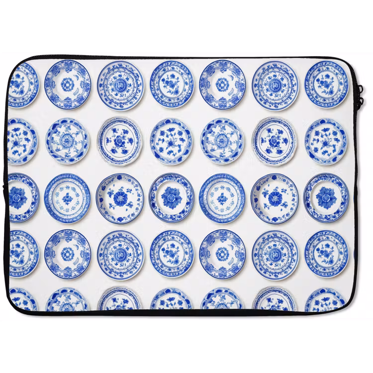 Laptophoes - Borden - Bloemen - Patroon - Blauw — 1