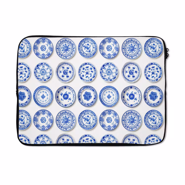 Laptophoes - Borden - Bloemen - Patroon - Blauw — 5