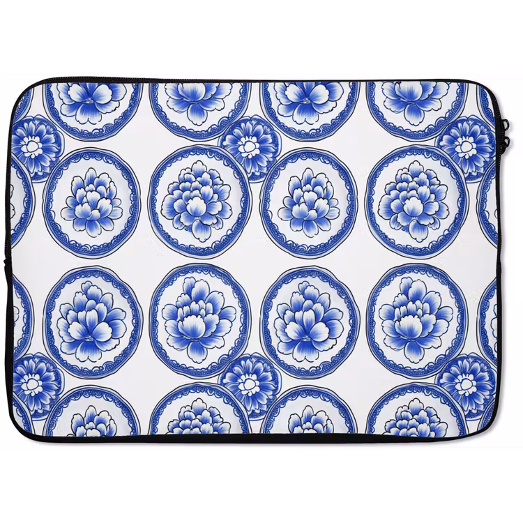 Laptophoes - Cirkels - Bloemen - Blauw — 1