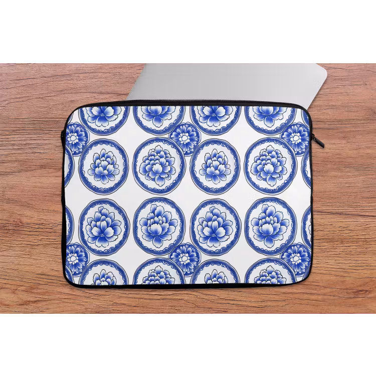 Laptophoes - Cirkels - Bloemen - Blauw — 2