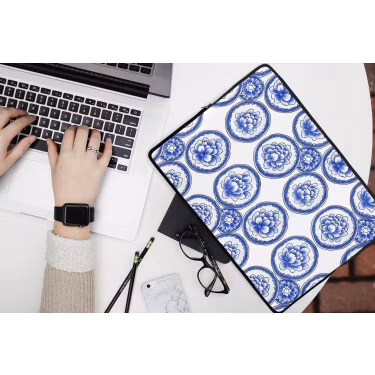 Laptophoes - Cirkels - Bloemen - Blauw — 3