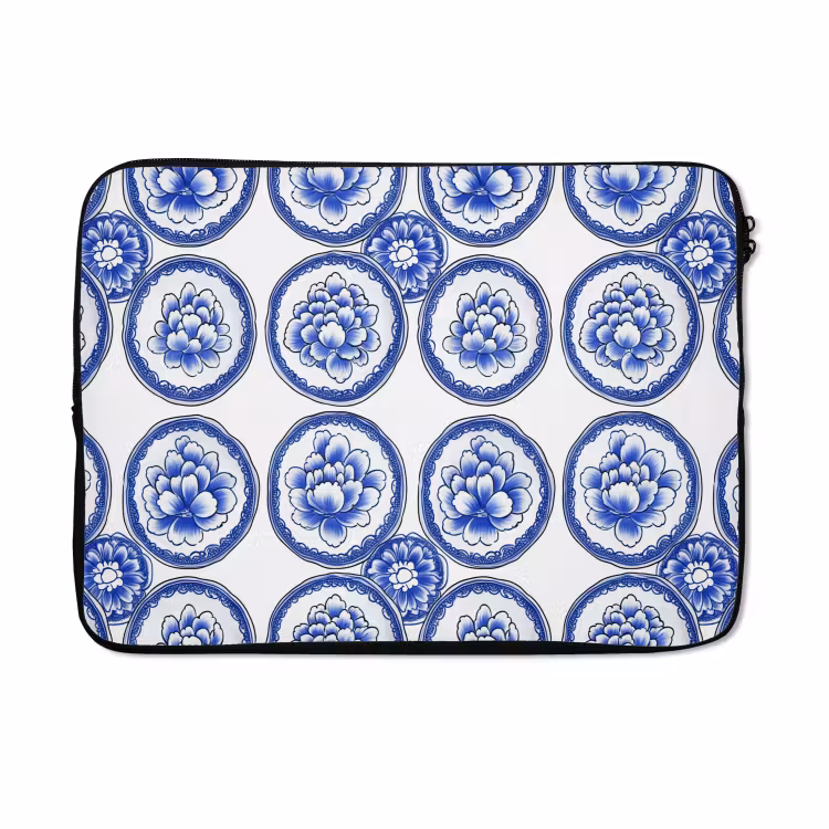 Laptophoes - Cirkels - Bloemen - Blauw — 5