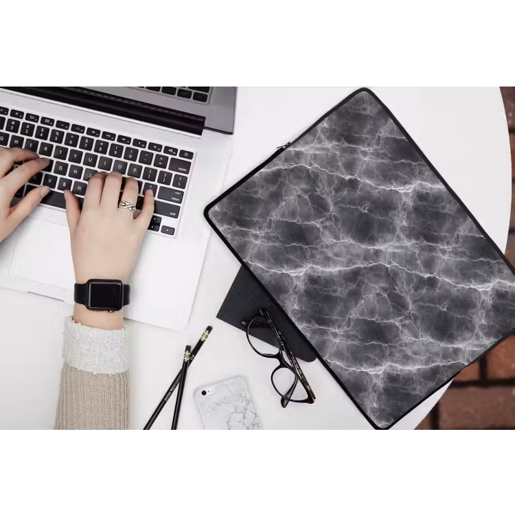 Laptophoes - Donkergrijs - Bliksem - Marmer — 3