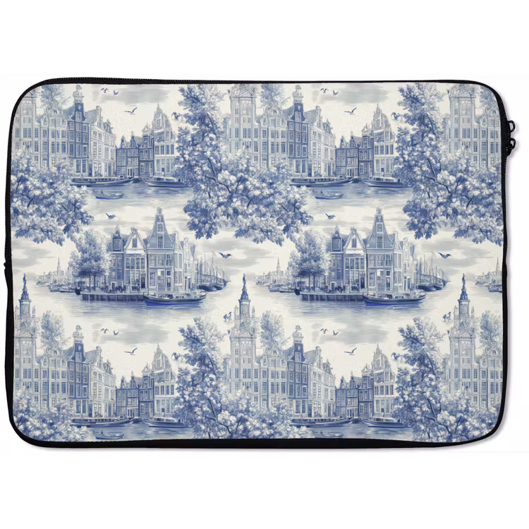 Laptophoes - Huizen - Bomen - Water - Vogels - Blauw — 1