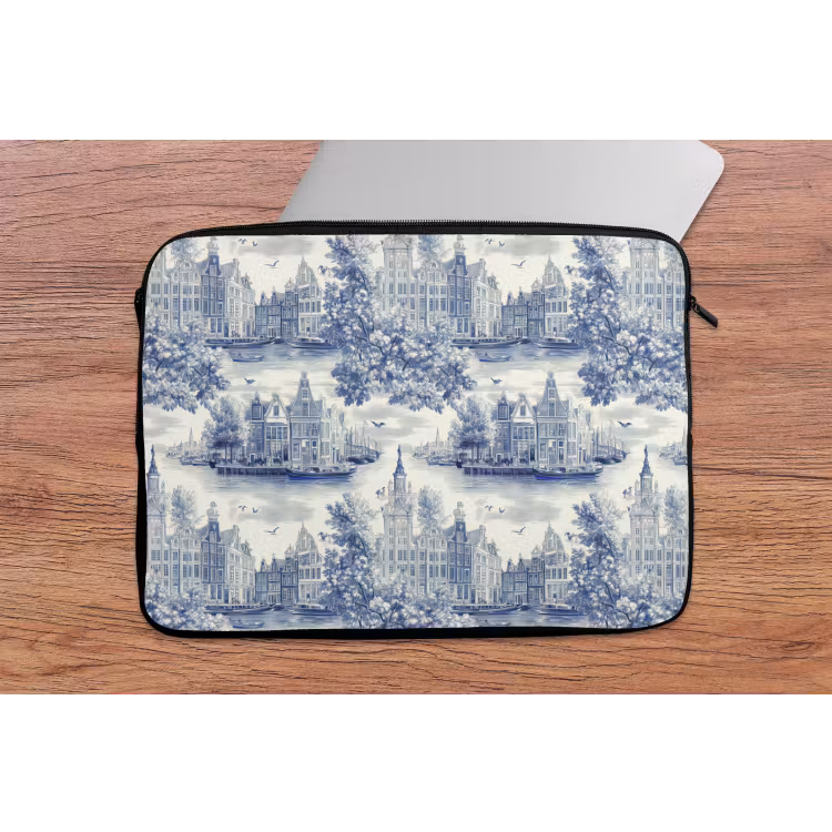 Laptophoes - Huizen - Bomen - Water - Vogels - Blauw — 2