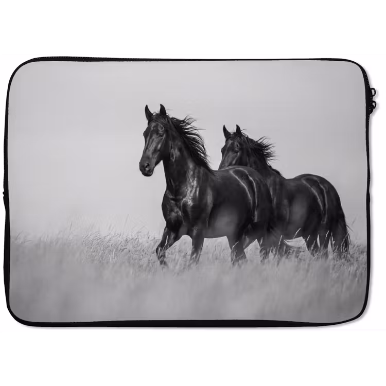 Laptophoes - Paarden - Gras - Zwart - Wit — 1