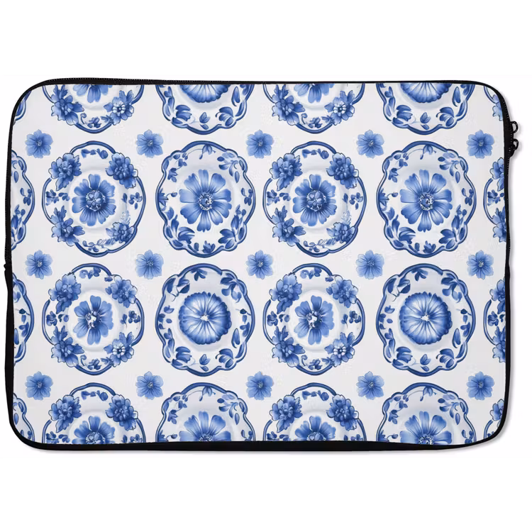 Laptophoes - Sierborden - Bloemen - Blauw — 1
