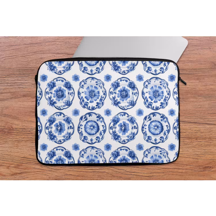 Laptophoes - Sierborden - Bloemen - Blauw — 2