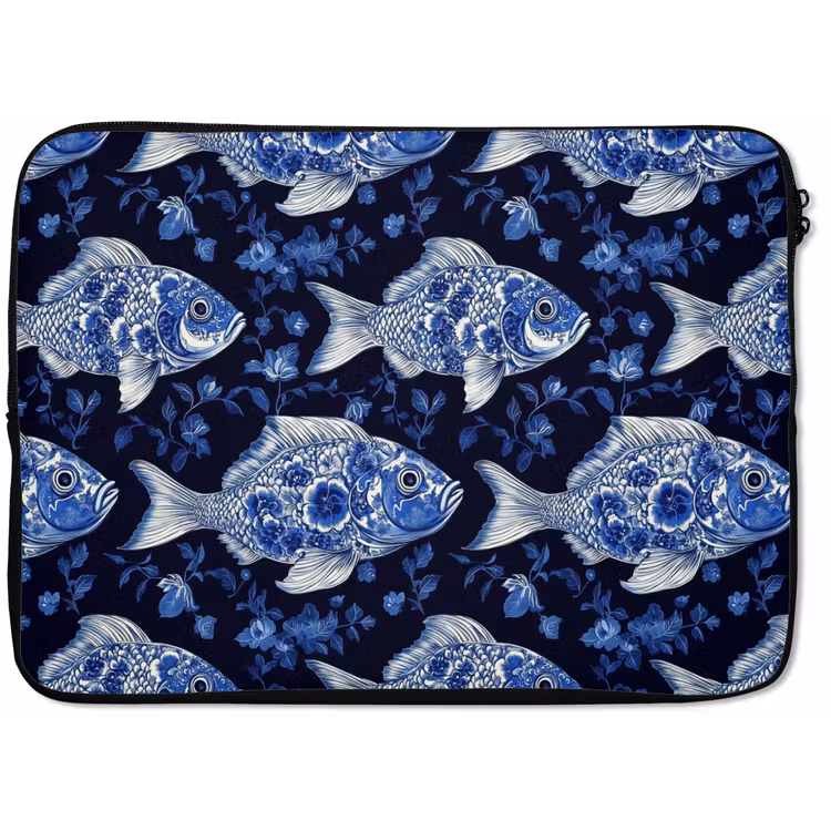 Laptophoes - Vissen - Bloemen - Blauw — 1