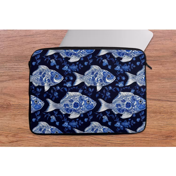 Laptophoes - Vissen - Bloemen - Blauw — 2