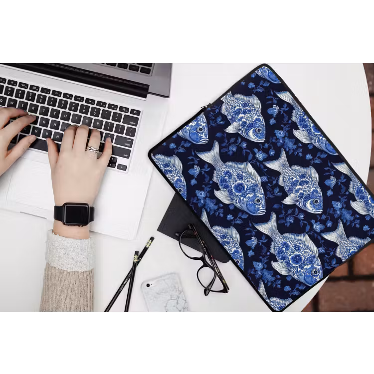 Laptophoes - Vissen - Bloemen - Blauw — 3